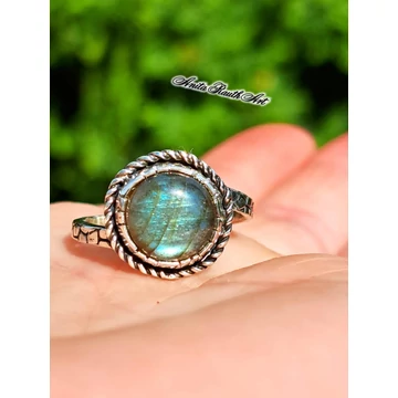 Zöld labratorit gyűrű / Green labradorite ring