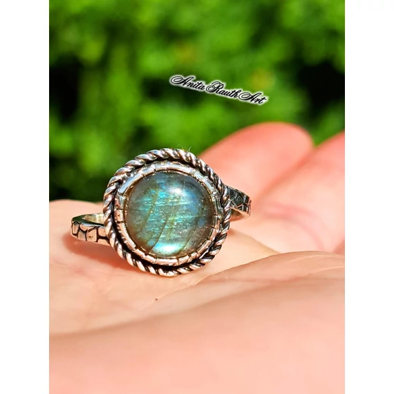 Zöld labratorit gyűrű / Green labradorite ring