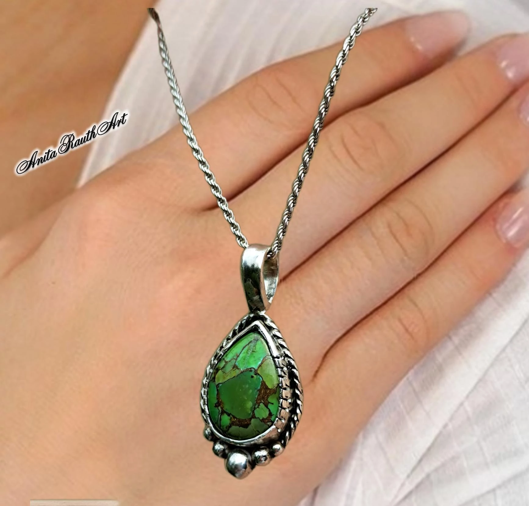Zöld türkiz medál / Green turquoise pendant